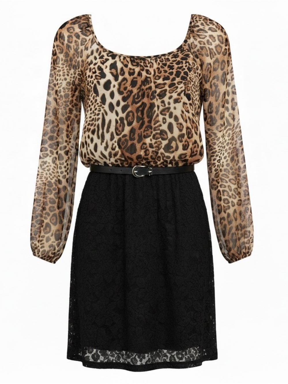 Speechless Juniors Animal Print Lace Mini Dress Small NWT Belt Long Sleeve